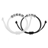 Set 2 bratari cuplu, king si queen, piele ecologica, negru alb