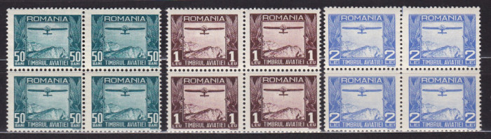 ROMANIA 1931 TIMBRUL AVIATIEI AVION BLOCURI DE 4 TIMBRE MNH