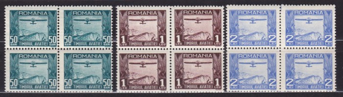 ROMANIA 1931 TIMBRUL AVIATIEI AVION BLOCURI DE 4 TIMBRE MNH