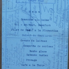 Meniu restaurant Unikum , Hermannstadt , Sibiu ,1920 , autografe militari Franta