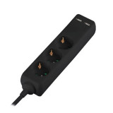 Prelungitor 3 Cai + 2usb 5m(3g1.5mm2) Negru, Oem