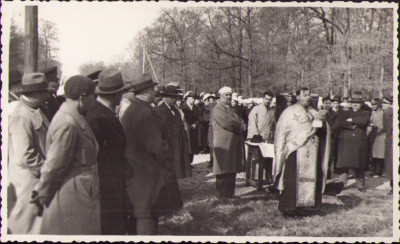 HST P1620 Poză slujbă religioasă anii 1930 Rom&amp;acirc;nia Straja Țării preot ofițeri foto