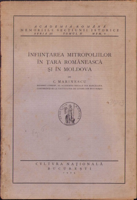 HST C1154 &Icirc;nființarea mitropoliilor &icirc;n Țara Rom&acirc;nească și &icirc;n Moldova 1924