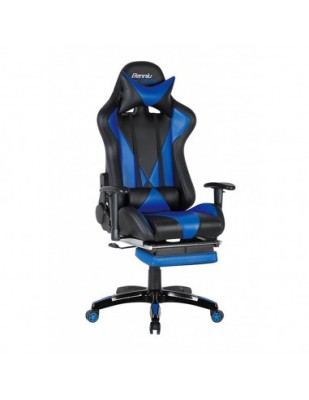 Scaun gaming GN90 Suzuka, suport lombar, perna tetiera, cotiere reglabile, rotativ, mecanism multiblock, 150 kg, negru/albastru foto