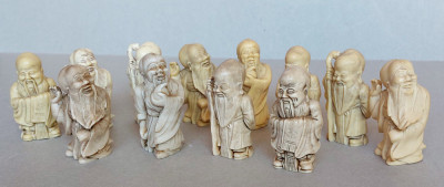 Lot 12 figurine intelepti chinezi, miniaturi turnate, produse in Franta foto