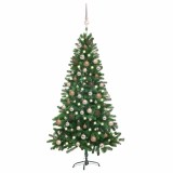 Cumpara ieftin Brad Crăciun pre-iluminat artificial set globuri, verde, 180 cm