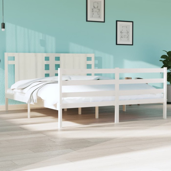 vidaXL Cadru pat 5FT King Size, alb, 150x200 cm, lemn masiv de pin