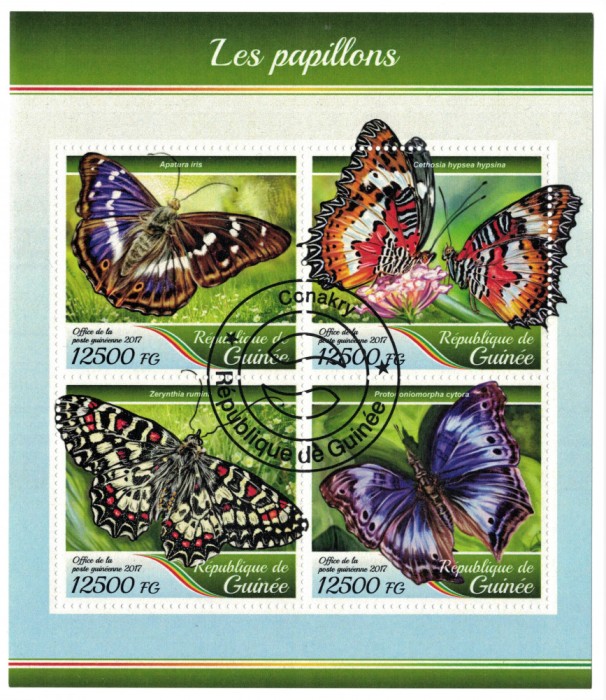 GUINEEA 2017 - Fluturi / set complet - colita + bloc ( 2 imagini)