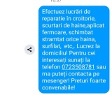 Efectuez lucrări de reparatie &icirc;n croitorie, scurtari de haine,aplicat fermoare, schimbat stramtat orice haina, surfilat, etc,. 0723508781 !