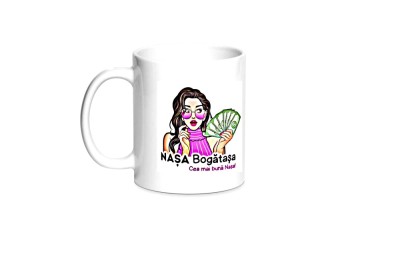 Cana alba personalizata &amp;quot; Nasa Bogatasa / Cea mai buna Nasa ! &amp;quot;, INOVATIX&amp;reg;. 330ml foto