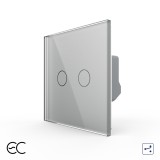 Cumpara ieftin Intrerupator dublu cap-scara/cruce cu touch Livolo din sticla, ZigBee, gri