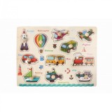Puzzle incastru cu butoni din lemn Vehicule -11 piese