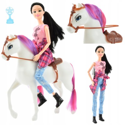 PĂPUȘĂ CU BRAȚE ȘI PICIOARE MOBILE JOCKEY CU CAL SET MARE foto