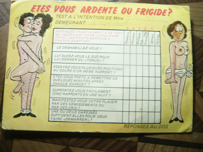 Ilustrata sexy - comica Franta cu test pt. femei anii 70 ,desene