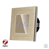 Intrerupator variator touch Zigbee Luxion din sticla, rama aluminiu, auriu