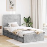 vidaXL Cadru de pat cu depozitare și tăblie Gri Beton 90 x 200 cm 3414058