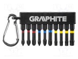 Capete şurubelniţă GRAPHITE imbus, Phillips, Pozidriv, Torx, 10 piese, 50mm, cu impact