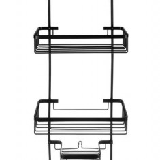 Etajera dus, 3 rafturi, ventuza prindere, otel inoxidabil, 63x14x28,5cm, negru