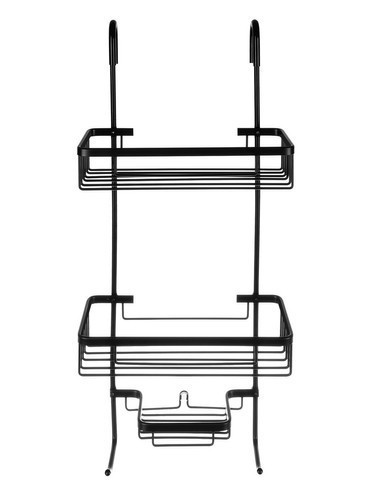 Etajera dus, 3 rafturi, ventuza prindere, otel inoxidabil, 63x14x28,5cm, negru