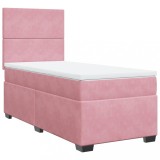Cumpara ieftin Pat box spring cu saltea, roz, 90x190 cm, catifea