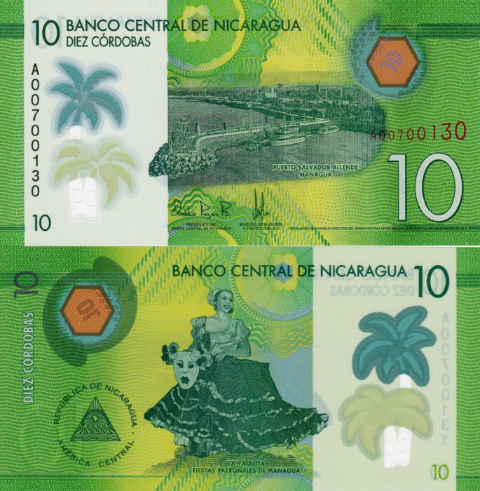 NICARAGUA 10 cordobas 2014 polymer UNC!!!