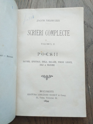 Jacob Negruzzi- scrieri complecte, Poesii, vol II, 1894 foto