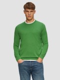 Pulover barbati cu decolteu la baza gatului, din bumbac, cu logo, Verde, 2XL