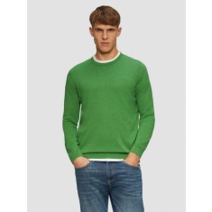 Pulover barbati cu decolteu la baza gatului, din bumbac, cu logo, Verde, 2XL