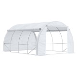 Outsunny Seră de grădină seră tunel 12 m&sup2; cu ușă, pereți laterali rulabili, 8 ferestre din oțel PE 4 x 3 x 2 m alb | Aosom Romania