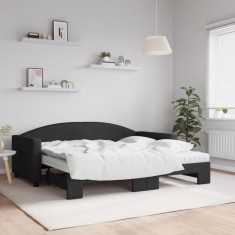 vidaXL Pat de zi cu extensie și saltele, negru, 90x190 cm, textil 3197218