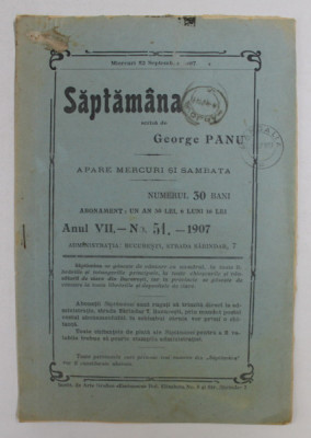 SAPTAMANA , REVISTA , APARE MIERCURI SI SAMBATA , ANUL VII , NO. 51 , 1907 foto