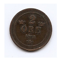 Suedia 2 Ore 1888 - Oscar II (litere mari) Bronz, 21 mm KM-746