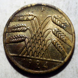 D.074 GERMANIA WEIMAR 10 REICHSPFENNIG 1924 F, Europa, Bronz-Aluminiu