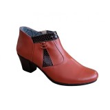 Ghetute dama din piele naturala, cu fermoar, maro caramiziu, MVS5MR