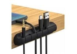 Organizator cabluri, 5 compartimente, silicon, negru, 9.5x2 cm