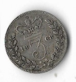 Moneda 3 pence 1868 - Marea Britanie, 1,4138 g argint 0,925