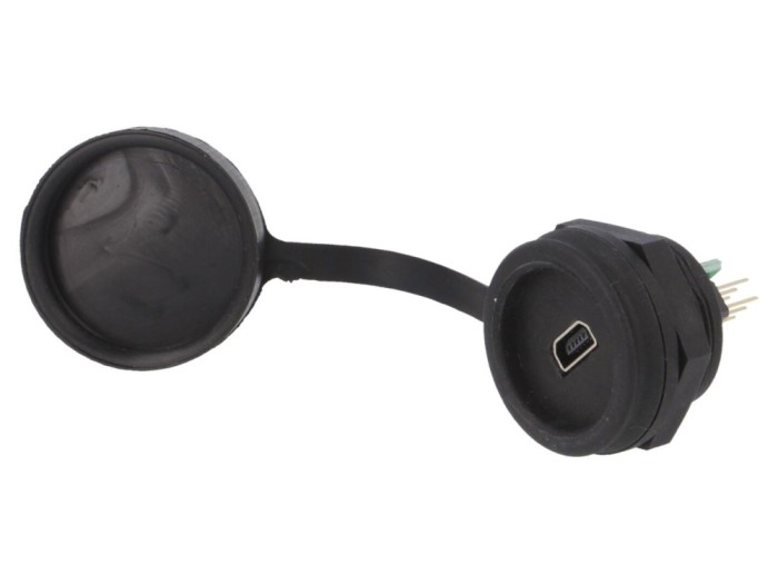 Conector USB B mini IP67 cu capac de protecție