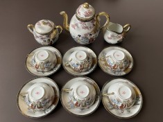 Serviciu complet pentru ceai sau cafea din portelan fin japonez pictat manual