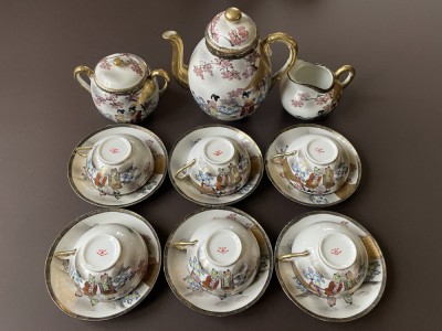 Serviciu complet pentru ceai sau cafea din portelan fin japonez pictat manual foto