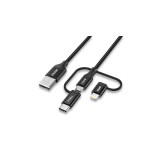 Choetech 3in1 cablu MFI USB - USB tip C / micro USB / Lightning (&icirc;ncărcare 3A / transfer de date 480 Mbps) 1,2 m, negru (IP0030-BK)