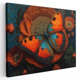 Tablou fluture pe floare portocaliu 1655 Tablou canvas pe panza CU RAMA 60x90 cm