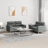 vidaXL Set de canapele cu perne, 2 piese, gri &icirc;nchis, material textil
