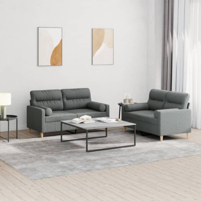 vidaXL Set de canapele cu perne, 2 piese, gri &amp;icirc;nchis, material textil 3201585 foto