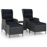 Set mobilier de gradina cu perne, 3 piese, gri inchis poliratan