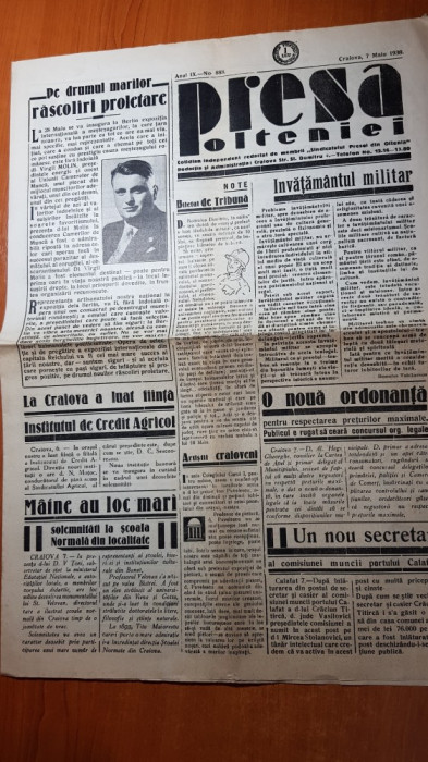 ziarul presa olteniei 7 mai 1938-ziua nationala a romaniei 10 mai