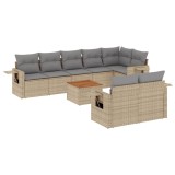 Set canapele de gradina, 9 piese, cu perne, bej, poliratan