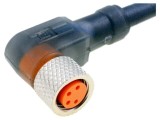 Conector M8 mamă 2m 4 pini unghi 90&deg; cu manşon și cabluri