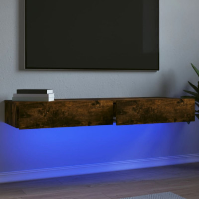 vidaXL Comode TV cu lumini LED, 2 buc., stejar fumuriu, 60x35x15,5 cm foto