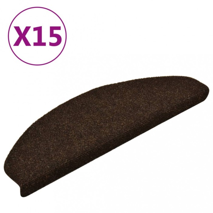 vidaXL Covorașe pentru scări autoadezive, 15 buc., 65x21x4 cm, maro, semirotunde, mari 322351