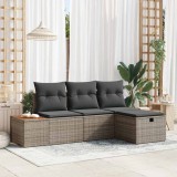 vidaXL Set de canapele pentru grădină cu pernă 4 pcs Gri Rattan poli 3359616